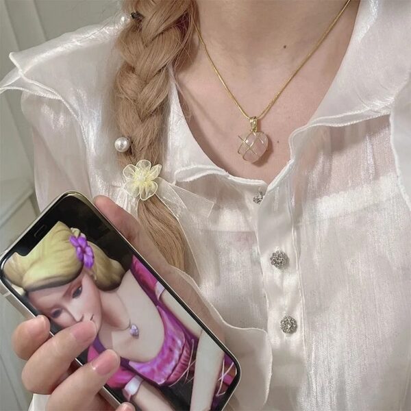 Pink opal stone barbie necklace